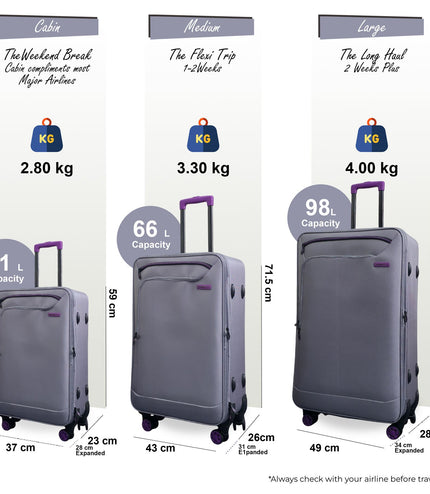 Handa Set of 3 Soft Shell Suitcase in Grey