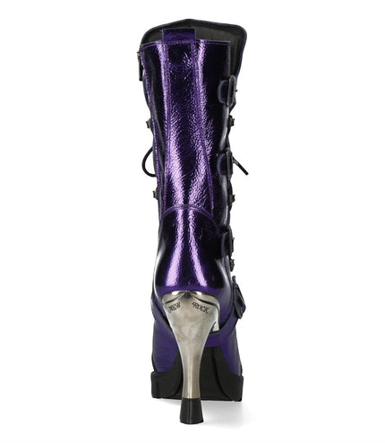 New Rock Women's Purple Leather Gothic High Heeled Boots - M-9373-C16