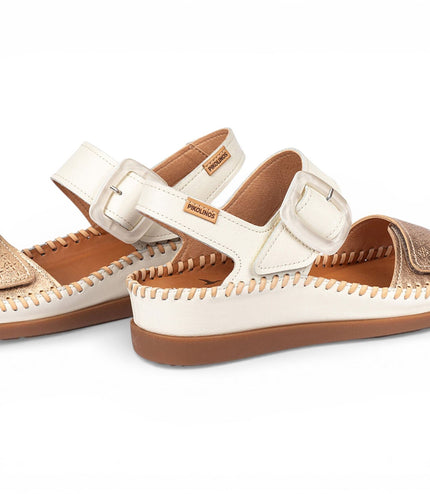 Pikolinos Women's White Leather Lightweight Summer Wedge Sandals - Cadaques