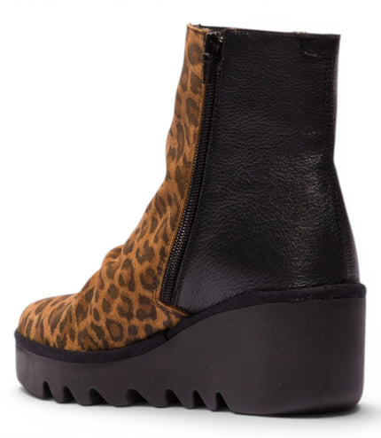 Fly London Women’s Black Tan Suede Leather Wedge Heel Platform Ankle Boots - BAAN538