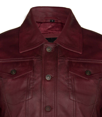 Men's Retro Leather Trucker Jacket-Constantine - Burgundy