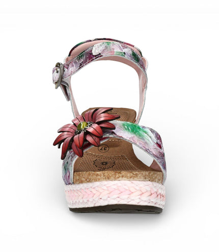 Laura Vita Women's Facyo 75 Lilac Purple Floral Leather Wedge Espadrille Sandals