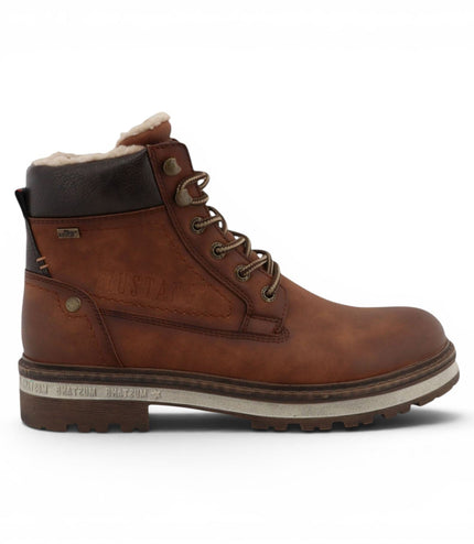 Mustang Men's Cognac Brown Faux Leather Winter Lace-Up Ankle Boots - M0091001