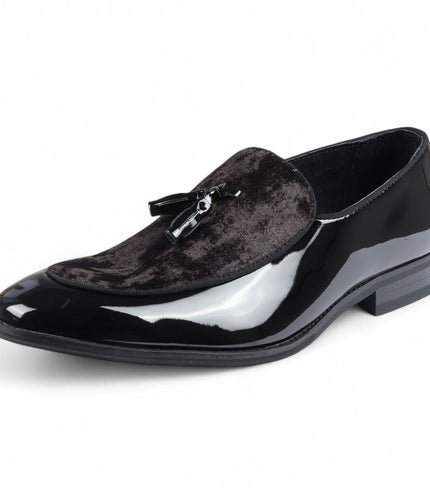 Men's Black Velvet Tassel Loafers Formal Patent Dress Shoes
