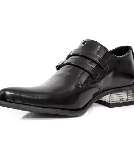 New Rock Black Leather Buckled Newman Shoes- M-2246-S14