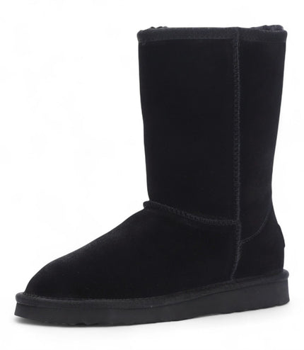 Women's Genuine Sheepskin Black Suede Slip-On Ankle Winter Boots - Dusk