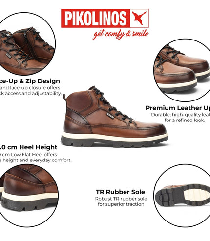 Pikolinos Men's Brown Leather Lace-Up Ankle Boots - Vigo