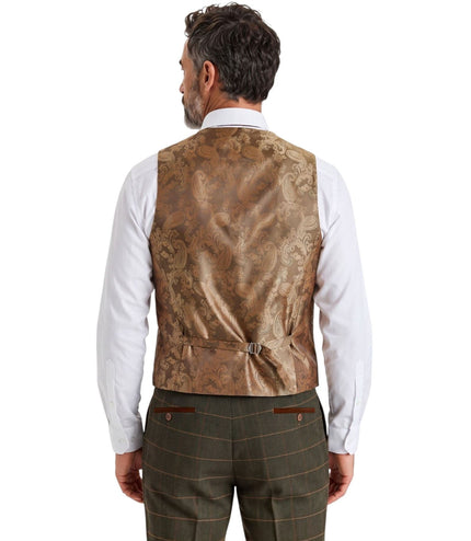 Men's Green Tweed Herringbone Check Waistcoat - Harris