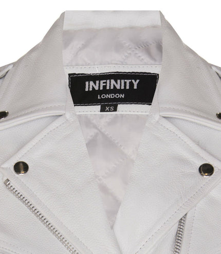 Women's Cowhide Brando Leather Biker Jacket-Murcia - White