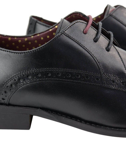 Mens Classic Oxford Brogue Derby Shoes In Black Leather