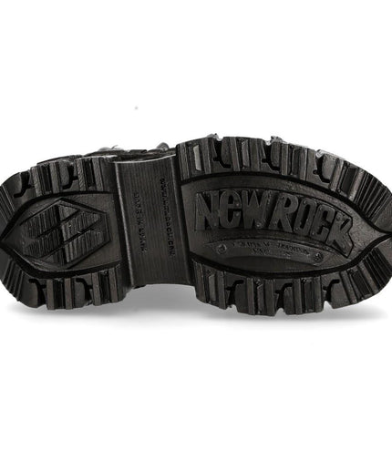 New Rock Unisex Black Leather Combat Platform Boots - TANK373-S1