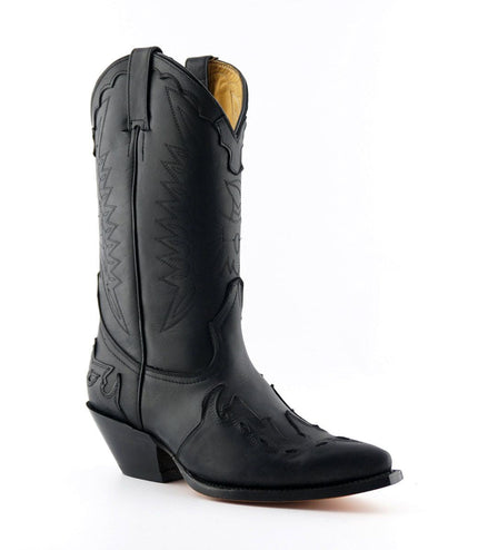 Grinders Unisex Black Leather Cowboy Boots-Arizona Hi