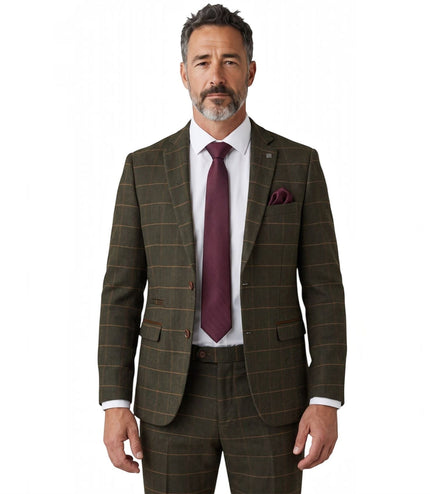Men's Green Tweed Herringbone Formal Check Blazer - Harris