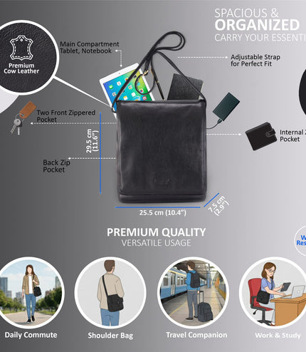 Leather Vintage Black Messenger Shoulder Crossbody Travel Business Bag - Ranger