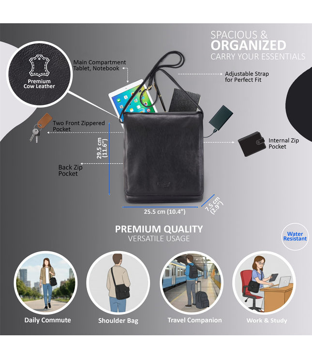 Leather Vintage Black Messenger Shoulder Crossbody Travel Business Bag - Ranger