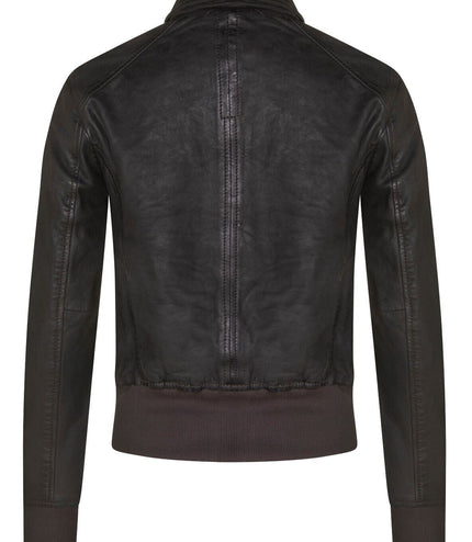 Womens Leather MA-1 Varsity Jacket-Ann Arbor - Grey