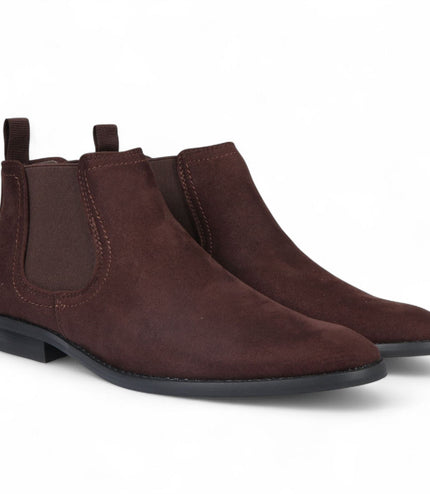 Men's Brown Suede Chelsea Boots Real Leather Lined Slip-On