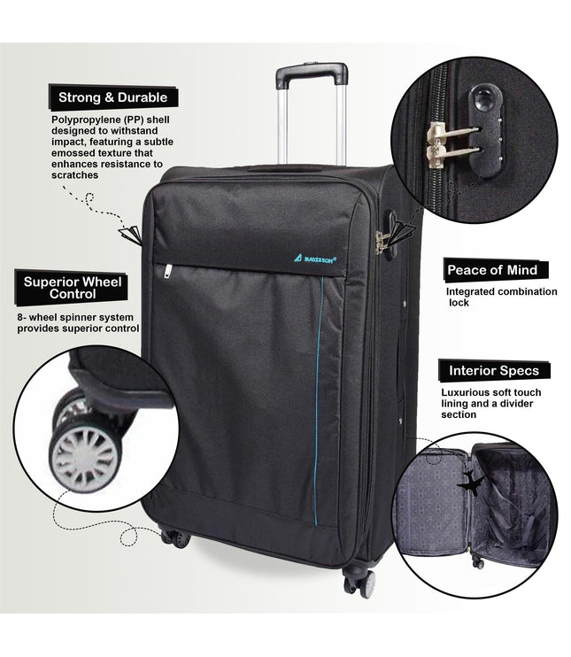 Clevedon Cabin Soft Shell Suitcase in Black
