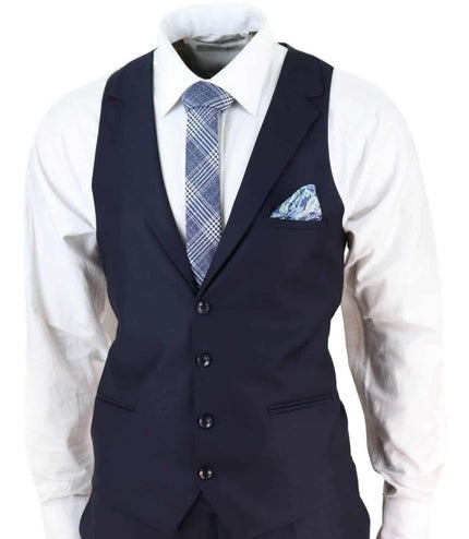 New Mens 3 Piece Suit Plain Navy Classic Tailored Fit Smart Casual 1920s Formal