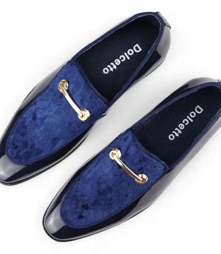 Men’s Smart Blue Loafers Leather Lined Velvet Slip-On Shoes