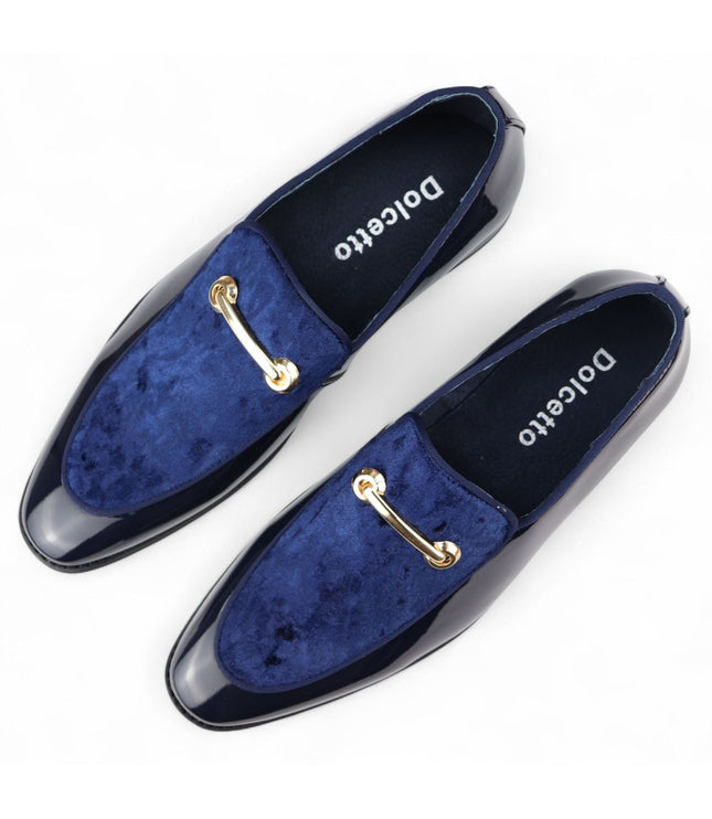 Men’s Smart Blue Loafers Leather Lined Velvet Slip-On Shoes