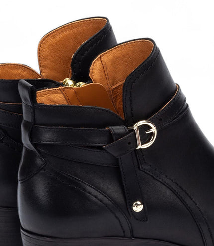 Pikolinos Women's Black Leather Ankle Bootie Zip Heel Boots - Daroca