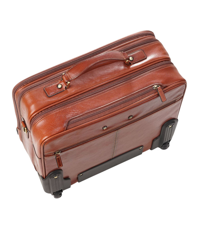 Genuine Leather Tan Wheel Laptop Briefcase Travel Cabin Pilot Bag - Nomad