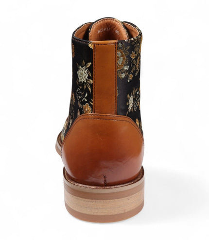 Justin Reess Men's Brown Floral Print Leather Oxford Ankle Boots - Adam