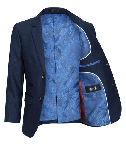 Boys 3 Piece Navy Blue Birdseye Tweed Suit