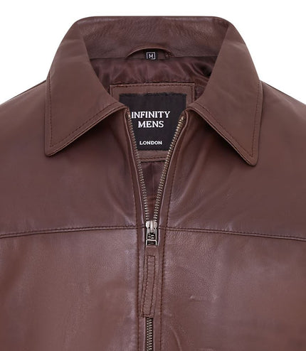 Mens Retro 100% Nappa Leather Harington Biker Jacket - Brown
