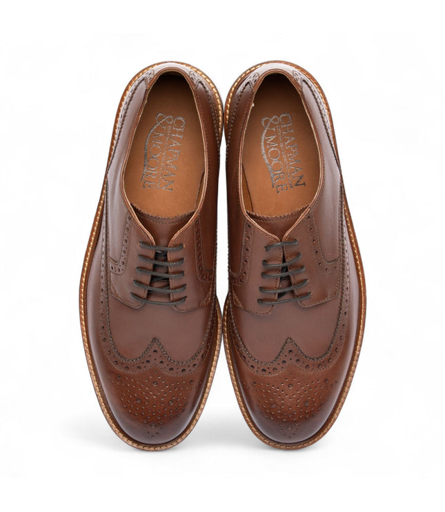 Chapman & Moore Men's Brown Leather Derby Brogue Oxford Dress Shoes