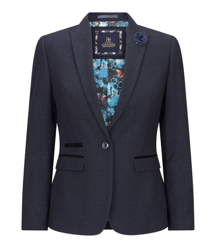 Women's Tailored Fit Tweed Navy Check Blazer Wool Jacket