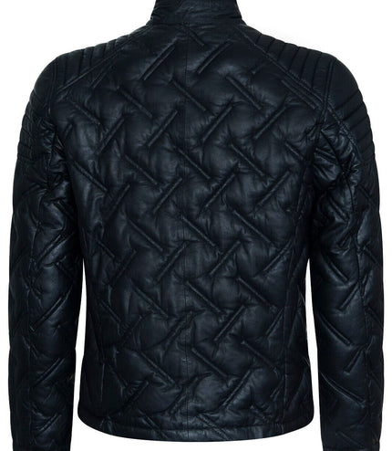 Men's Black Leather Quilted Biker Jacket - Manaus