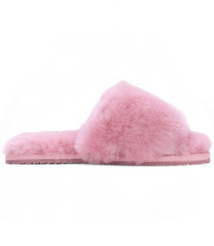 Women's Sheepskin Slippers Pink Warm Winter Fur Sliders - Nordic