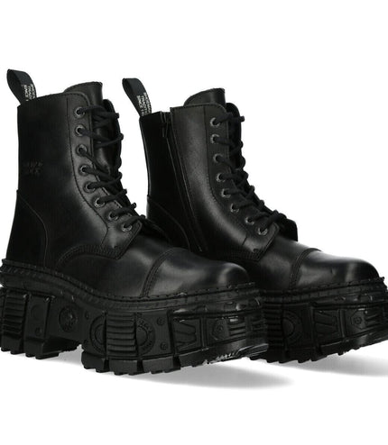New Rock Black Goth Leather Boots-WALL083C-S5