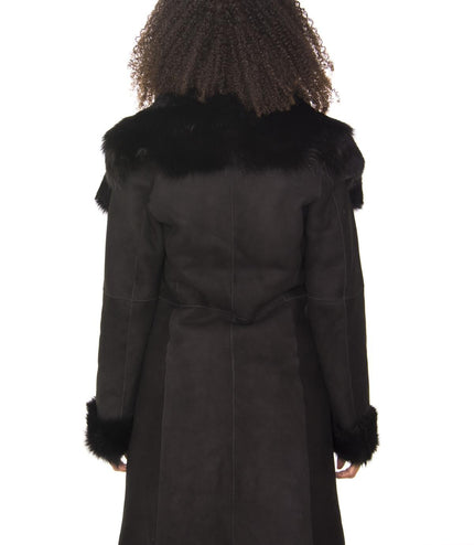 Womens Toscana Sheepskin Suede Trench Coat-Tbilisi - Navy