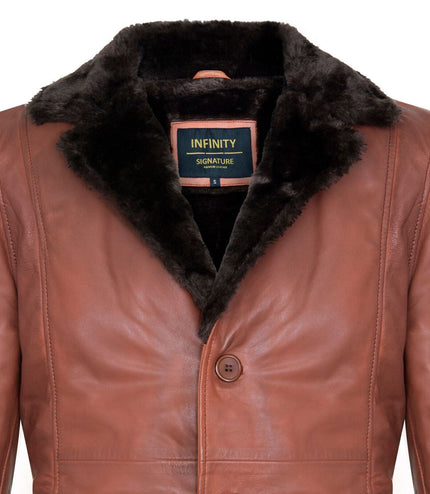 Men's Reefer Leather Blazer Jacket`- Pablo - Tan