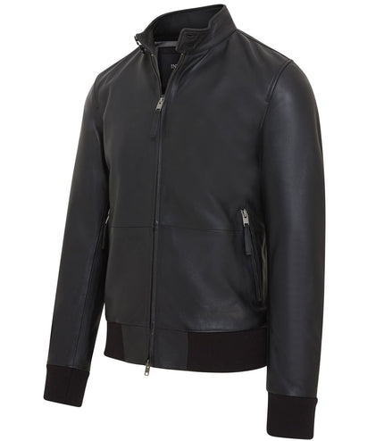 Men's Retro Black Casual Leather Varsity Bomber Jacket