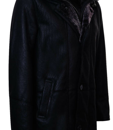 Mens Warm Shearling Sheepskin Leather Coat-Florence - Black