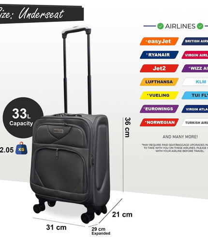 Nagoya Underseat Soft Shell Suitcase in Grey