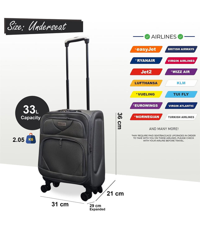 Nagoya Underseat Soft Shell Suitcase in Grey