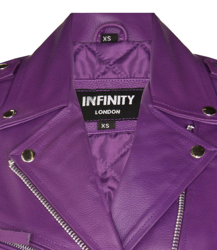 Women's Cowhide Brando Leather Biker Jacket-Murcia - Purple
