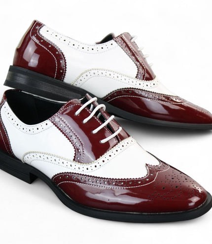 Men's Patent Lace-Up Red White Brogues Smart Dress Shoes