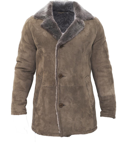 Mens Sheepskin Classic Car Coat-Avondale - Taupe