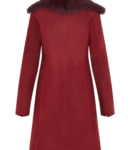 Womens Toscana Sheepskin Suede Trench Coat-Tbilisi - Burgundy