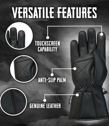 Men's Thermal Motorbike Black Leather Waterproof Biker Protection Gloves