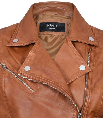 Womens Leather Biker Jacket-Zanzibar - Tan