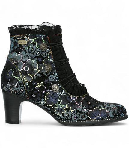 Laura Vita Elcodieo 224 Blue Floral Womens Gothic Victorian Leather Ankle Heeled Boots
