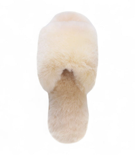 Women's Sheepskin Slippers Beige Warm Winter Fur Sliders - Nordic