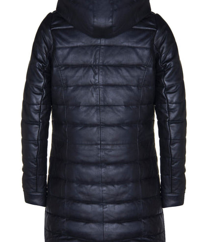 Womens Leather Puffer Parka Jacket-Andria